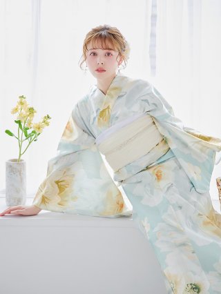 即日発送】ニュアンスフラワーミント牡丹浴衣 【浴衣3点セット 浴衣