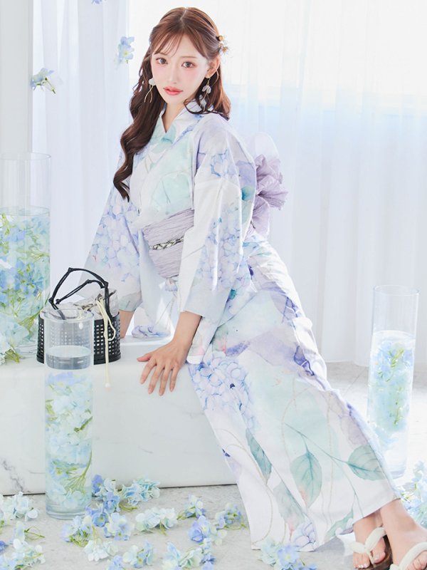 画像2: シャーベット水彩紫陽花浴衣 OBI-g-500-kj-8-GY / HIMO-900-yn-3-GYxGD / HEKO-800-sb-5-W / YA-1016-kj-CL / GETA-01-kj-3-IV/ [YMT] (2)