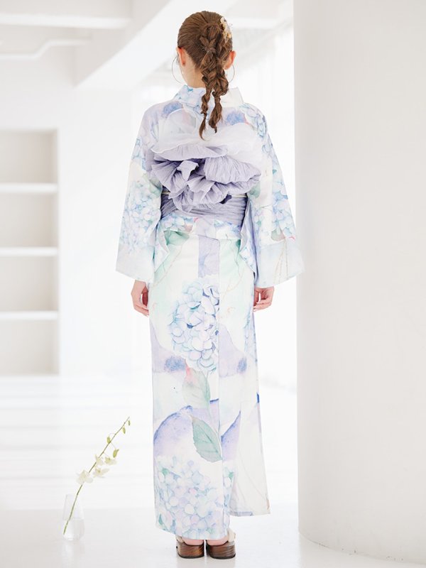 画像18: 【即日発送】シャーベット水彩紫陽花浴衣【浴衣３点セット 浴衣/帯/下駄】[OF04] (18)