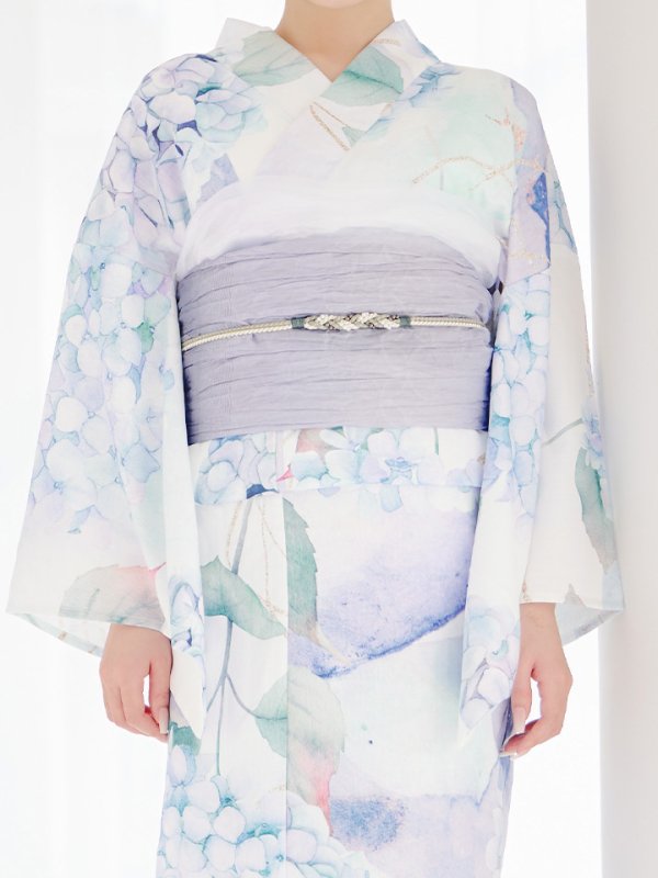 画像19: 【即日発送】シャーベット水彩紫陽花浴衣【浴衣３点セット 浴衣/帯/下駄】[OF04] (19)