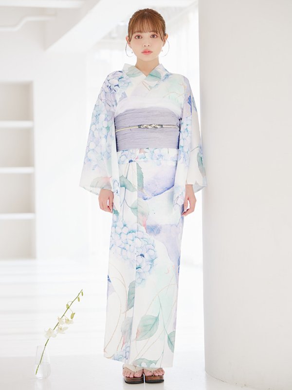 画像9: 【即日発送】シャーベット水彩紫陽花浴衣【浴衣３点セット 浴衣/帯/下駄】[OF04] (9)