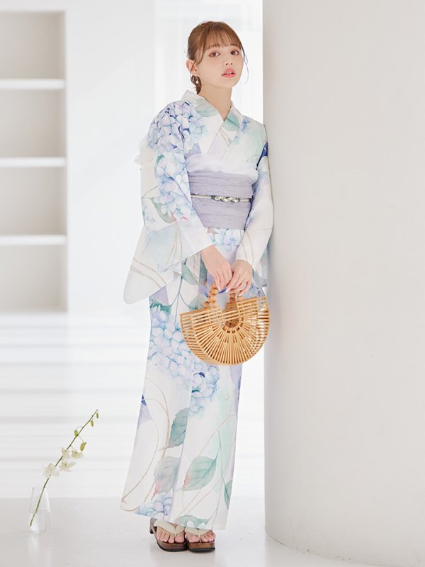 画像10: 【即日発送】シャーベット水彩紫陽花浴衣【浴衣３点セット 浴衣/帯/下駄】[OF04] (10)