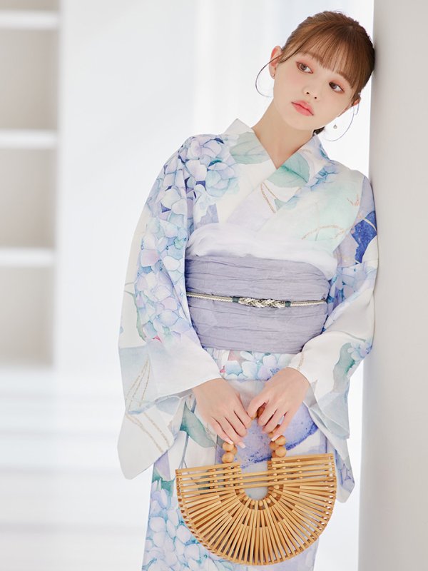 画像11: 【即日発送】シャーベット水彩紫陽花浴衣【浴衣３点セット 浴衣/帯/下駄】[OF04] (11)