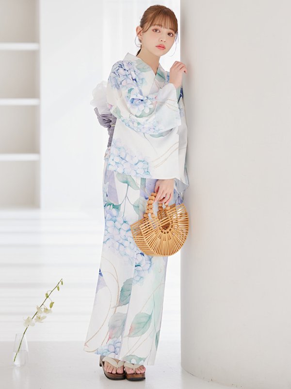 画像15: 【即日発送】シャーベット水彩紫陽花浴衣【浴衣３点セット 浴衣/帯/下駄】[OF04] (15)