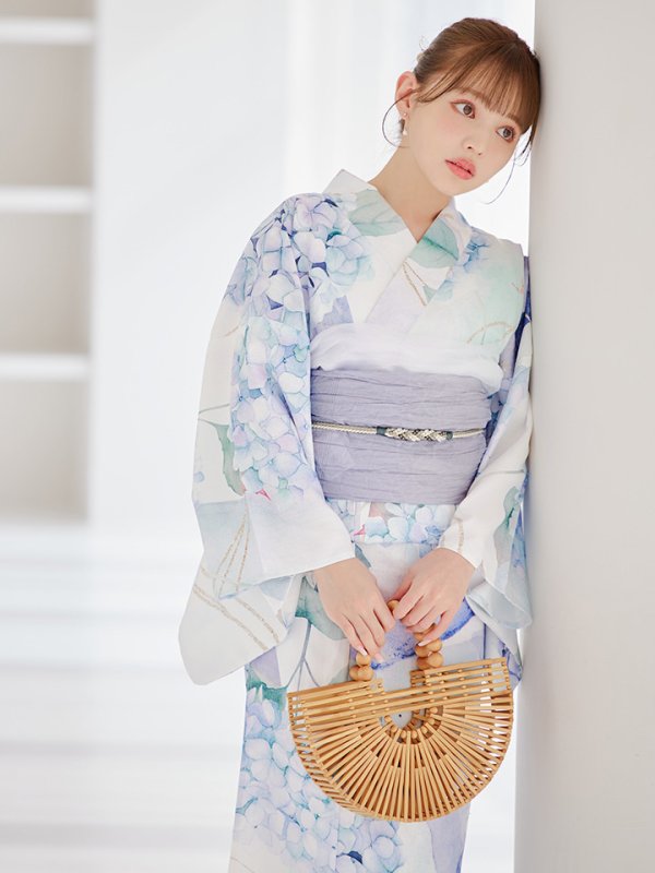 画像16: 【即日発送】シャーベット水彩紫陽花浴衣【浴衣３点セット 浴衣/帯/下駄】[OF04] (16)