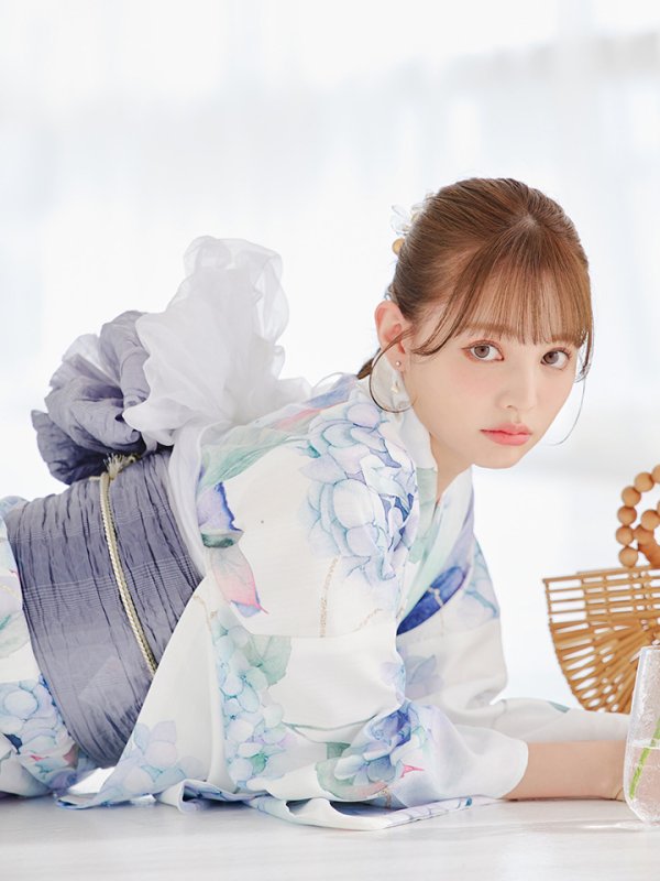 画像17: 【即日発送】シャーベット水彩紫陽花浴衣【浴衣３点セット 浴衣/帯/下駄】[OF04] (17)
