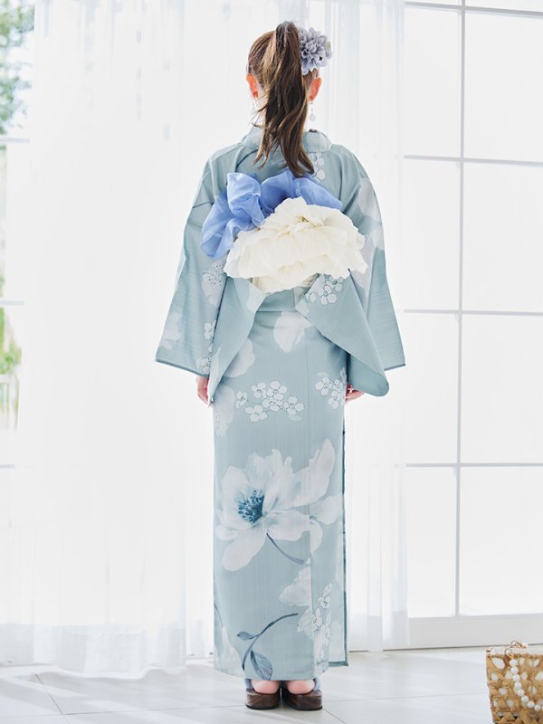 画像13: 【即日発送】ブルーホワイトフラワー柄浴衣  【浴衣３点セット 浴衣/帯/下駄】[YMT] (13)