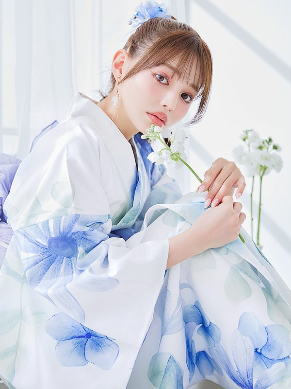 画像15: 【即日発送】水彩ガーベラ柄浴衣  【浴衣３点セット 浴衣/帯/下駄】[YMT] (15)