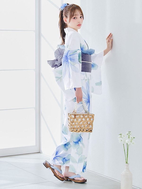 画像3: 【即日発送】水彩ガーベラ柄浴衣  【浴衣３点セット 浴衣/帯/下駄】[YMT] (3)