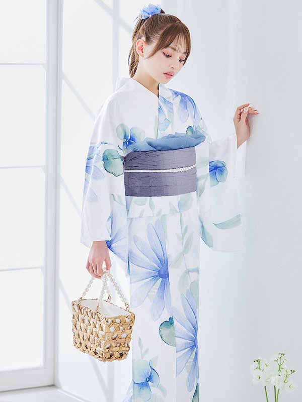 画像7: 【即日発送】水彩ガーベラ柄浴衣  【浴衣３点セット 浴衣/帯/下駄】[YMT] (7)
