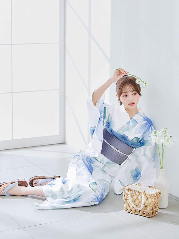 画像9: 【即日発送】水彩ガーベラ柄浴衣  【浴衣３点セット 浴衣/帯/下駄】[YMT] (9)