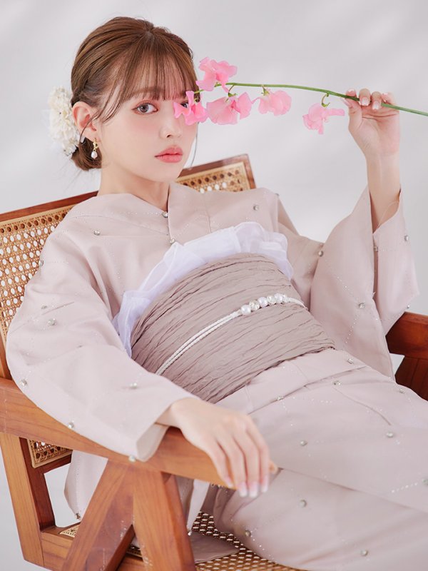 画像4: 【即日発送】アーガイルビジュー浴衣  【浴衣３点セット 浴衣/帯/下駄】[YMT] (4)