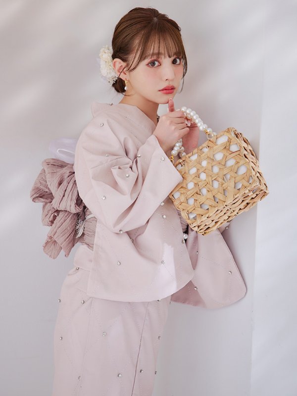 画像7: 【即日発送】アーガイルビジュー浴衣  【浴衣３点セット 浴衣/帯/下駄】[YMT] (7)