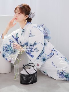 瑠璃色ビオラブーケ浴衣