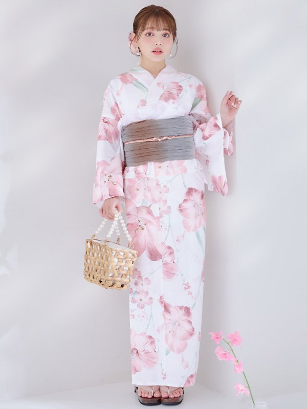 画像12: 【即日発送】ニュアンスピンク水彩朝顔浴衣 【浴衣3点セット 浴衣/帯/下駄】[YMT] (12)