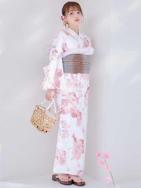 画像13: 【即日発送】ニュアンスピンク水彩朝顔浴衣 【浴衣3点セット 浴衣/帯/下駄】[YMT] (13)