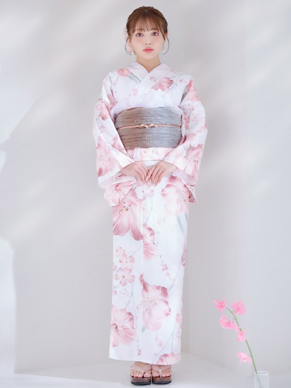 画像4: 【即日発送】ニュアンスピンク水彩朝顔浴衣 【浴衣3点セット 浴衣/帯/下駄】[YMT] (4)
