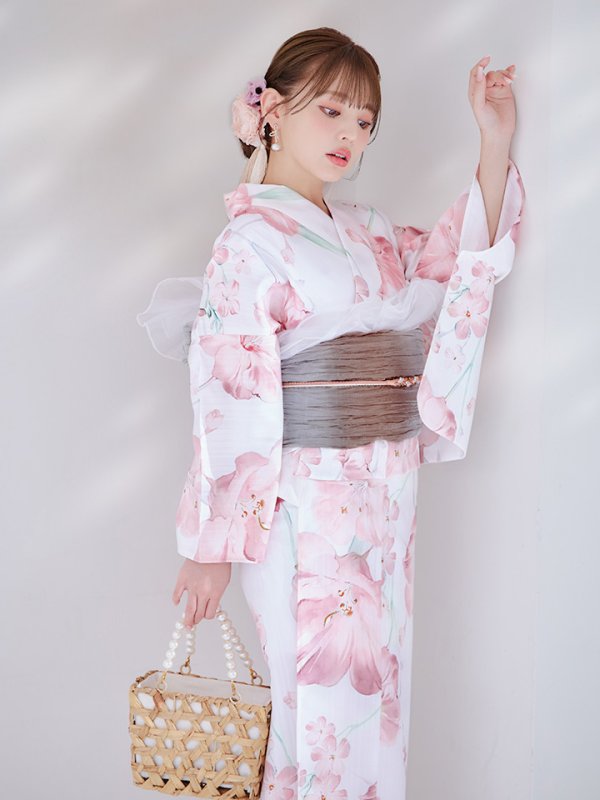 画像6: 【即日発送】ニュアンスピンク水彩朝顔浴衣 【浴衣3点セット 浴衣/帯/下駄】[YMT] (6)