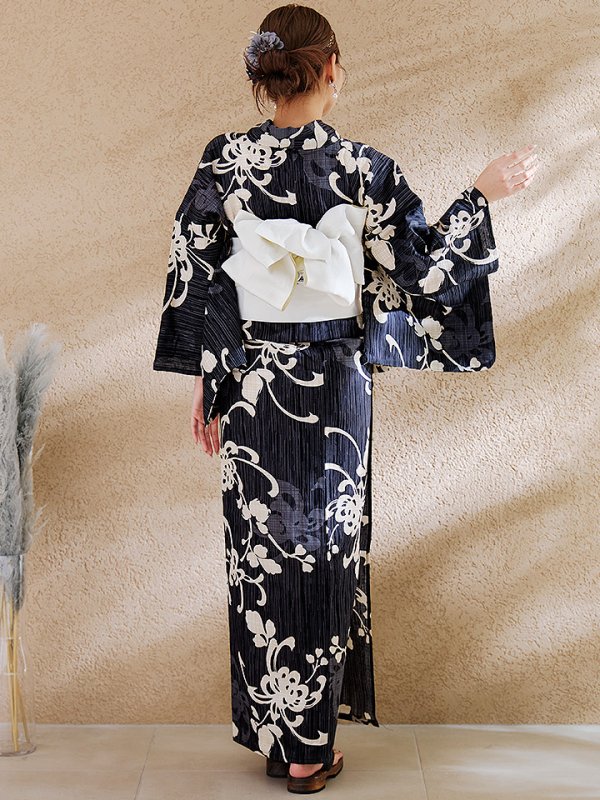 画像18: 【即日発送】黒地ストライプ彼岸花浴衣 【浴衣３点セット 浴衣/帯/下駄】 [OF04] (18)