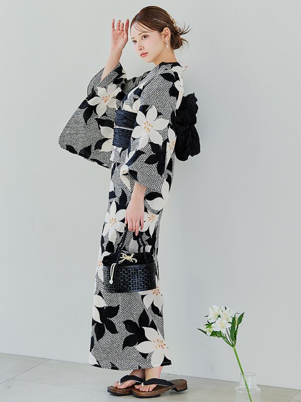 画像13: 【即日発送】白百合鹿子模様浴衣【浴衣３点セット 浴衣/帯/下駄】 [OF04] (13)