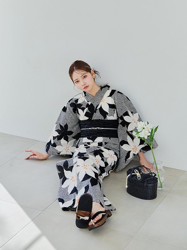 画像16: 【即日発送】白百合鹿子模様浴衣【浴衣３点セット 浴衣/帯/下駄】 [OF04] (16)