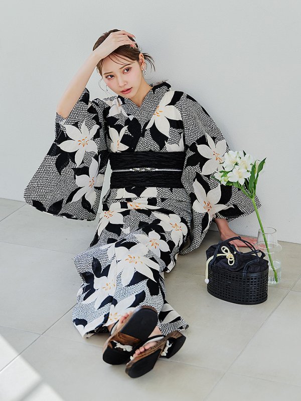 画像19: 【即日発送】白百合鹿子模様浴衣【浴衣３点セット 浴衣/帯/下駄】 [OF04] (19)