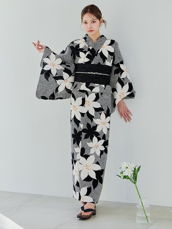 画像4: 【即日発送】白百合鹿子模様浴衣【浴衣３点セット 浴衣/帯/下駄】 [OF04] (4)