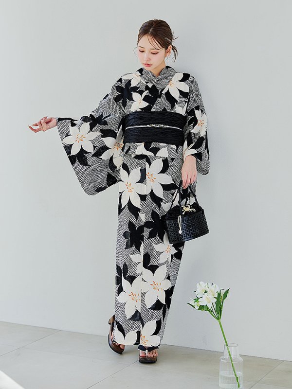 画像5: 【即日発送】白百合鹿子模様浴衣【浴衣３点セット 浴衣/帯/下駄】 [OF04] (5)