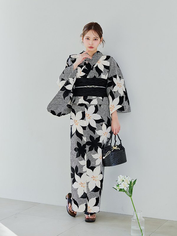 画像6: 【即日発送】白百合鹿子模様浴衣【浴衣３点セット 浴衣/帯/下駄】 [OF04] (6)