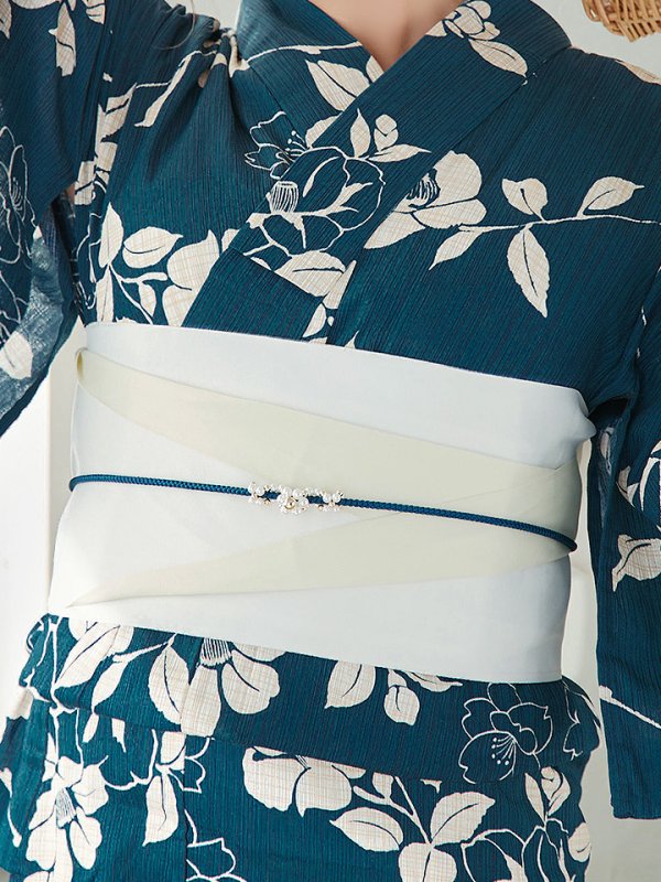 画像18: 【即日発送】藍色椿桜柄浴衣  【浴衣３点セット 浴衣/帯/下駄】[OF04] (18)