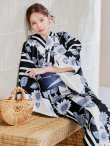 画像16: 濃淡碧向日葵ストライプ浴衣 【浴衣３点セット 浴衣/帯/下駄】OBI-hira-100-ok-4-DusBL / HIMO-900-yn-4-GYxGY / YA-953-kn-BL / GETA-01-kj-1-B/ [y/OF01] (16)