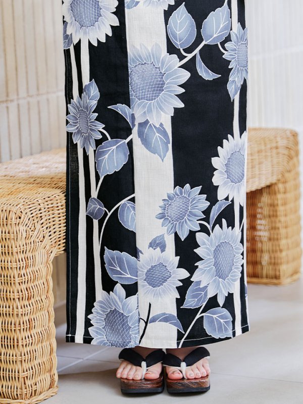 画像20: 【即日発送】濃淡碧向日葵ストライプ浴衣 【浴衣３点セット 浴衣/帯/下駄】[y/YMT] (20)