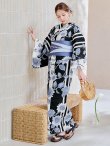 画像3: 濃淡碧向日葵ストライプ浴衣 【浴衣３点セット 浴衣/帯/下駄】OBI-hira-100-ok-4-DusBL / HIMO-900-yn-4-GYxGY / YA-953-kn-BL / GETA-01-kj-1-B/ [y/OF01] (3)