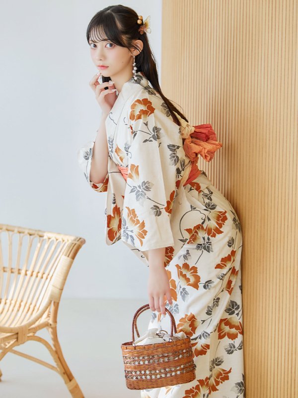 画像10: 【即日発送】橙色に花咲く蔓模様浴衣  【浴衣３点セット 浴衣/帯/下駄】[YMT] (10)