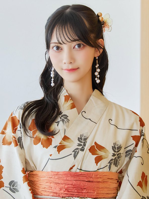 画像14: 【即日発送】橙色に花咲く蔓模様浴衣  【浴衣３点セット 浴衣/帯/下駄】[YMT] (14)