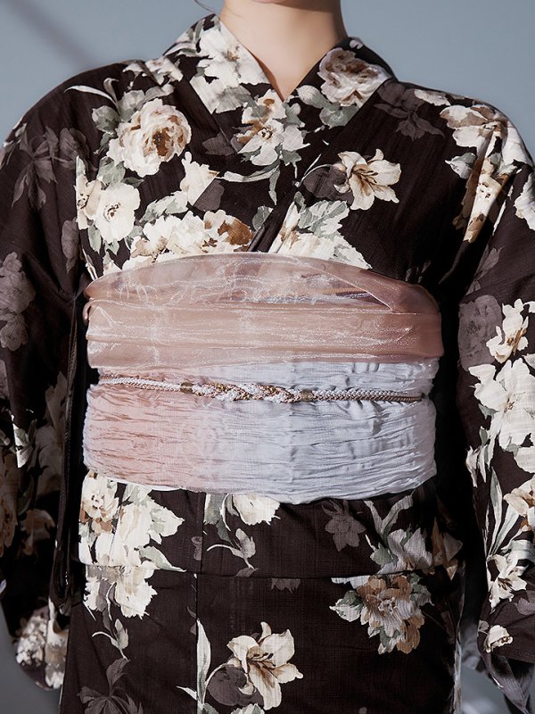 画像20: 【即日発送】ブラウン地の宵染牡丹浴衣  【浴衣３点セット 浴衣/帯/下駄】[YMT] (20)