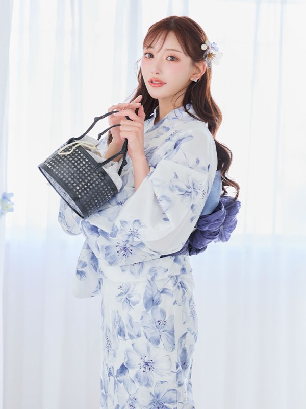 画像11: 【即日発送】モダンフラワー大人エレガント浴衣  【浴衣３点セット 浴衣/帯/下駄】[OF04] (11)