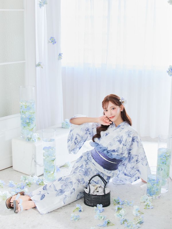 画像14: 【即日発送】モダンフラワー大人エレガント浴衣  【浴衣３点セット 浴衣/帯/下駄】[OF04] (14)