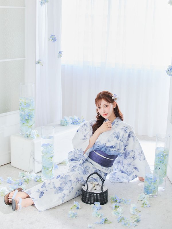 画像15: 【即日発送】モダンフラワー大人エレガント浴衣  【浴衣３点セット 浴衣/帯/下駄】[OF04] (15)