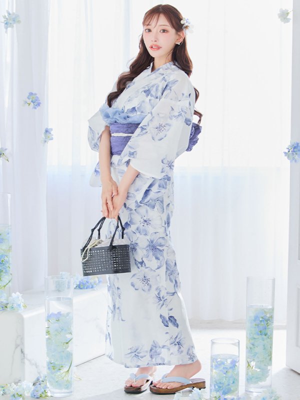 画像3: 【即日発送】モダンフラワー大人エレガント浴衣  【浴衣３点セット 浴衣/帯/下駄】[OF04] (3)