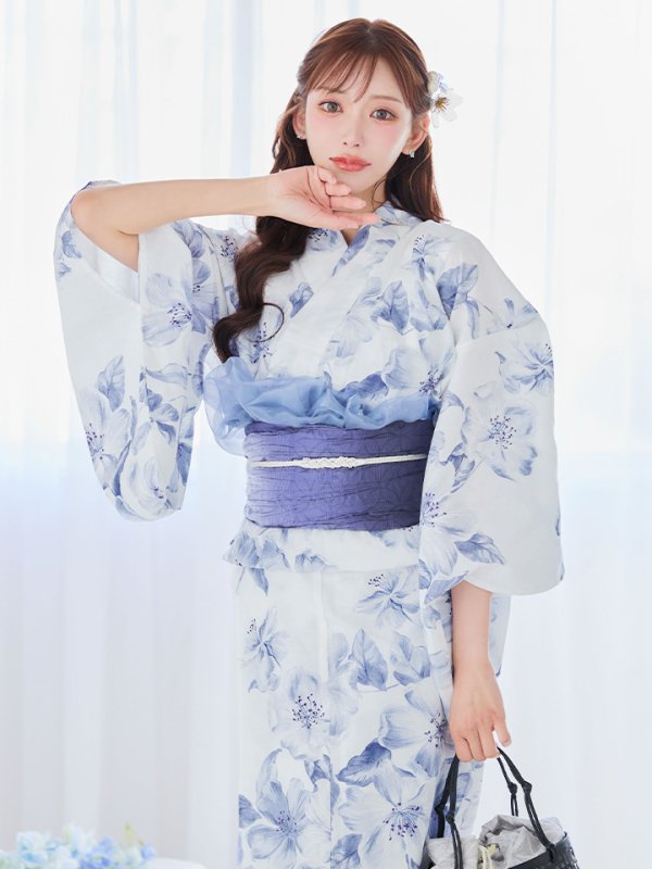 画像5: 【即日発送】モダンフラワー大人エレガント浴衣  【浴衣３点セット 浴衣/帯/下駄】[OF04] (5)