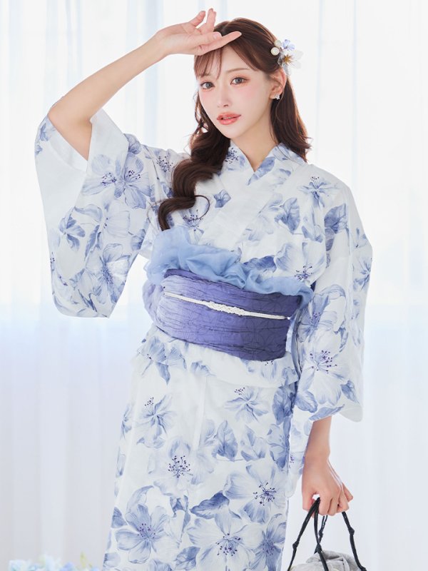 画像6: 【即日発送】モダンフラワー大人エレガント浴衣  【浴衣３点セット 浴衣/帯/下駄】[OF04] (6)