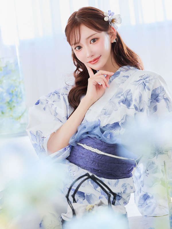 画像7: 【即日発送】モダンフラワー大人エレガント浴衣  【浴衣３点セット 浴衣/帯/下駄】[OF04] (7)