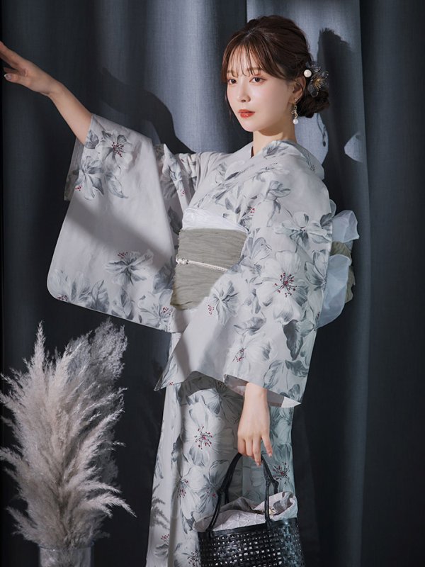 画像9: 【即日発送】クラシカルフラワー大人モード浴衣  【浴衣３点セット 浴衣/帯/下駄】[YMT] (9)