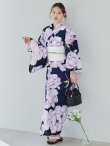 画像6: 【即日発送】ライラック牡丹ネイビー浴衣 【浴衣３点セット 浴衣/帯/下駄】OBI-hira-100-ok-15-WxW / HIMO-900-yn-3-GYxGD / YA-1027-wk-PL / GETA-01-kj-3-IV/ [/OF01] (6)