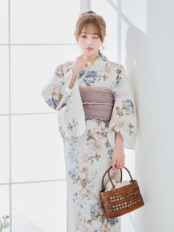 画像10: 【即日発送】フローラルピンクブルー浴衣  【浴衣３点セット 浴衣/帯/下駄】[YMT] (10)