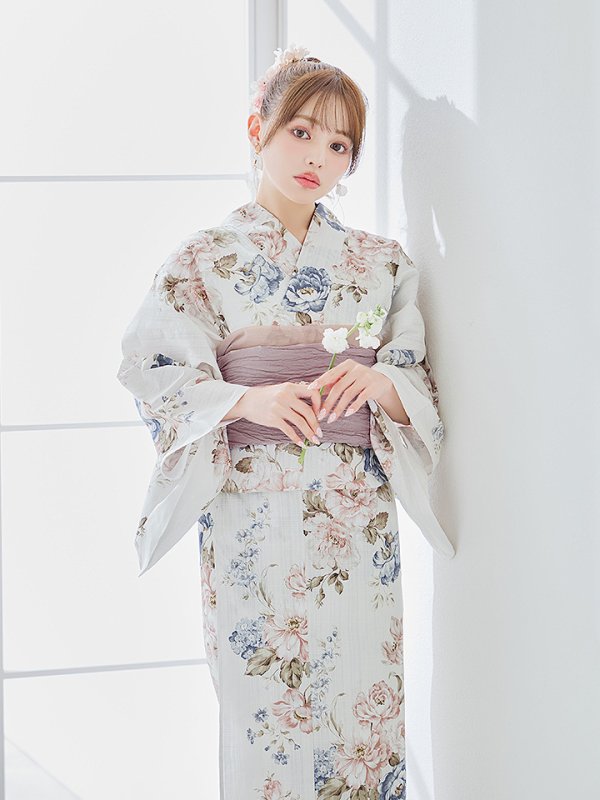 画像11: 【即日発送】フローラルピンクブルー浴衣  【浴衣３点セット 浴衣/帯/下駄】[YMT] (11)