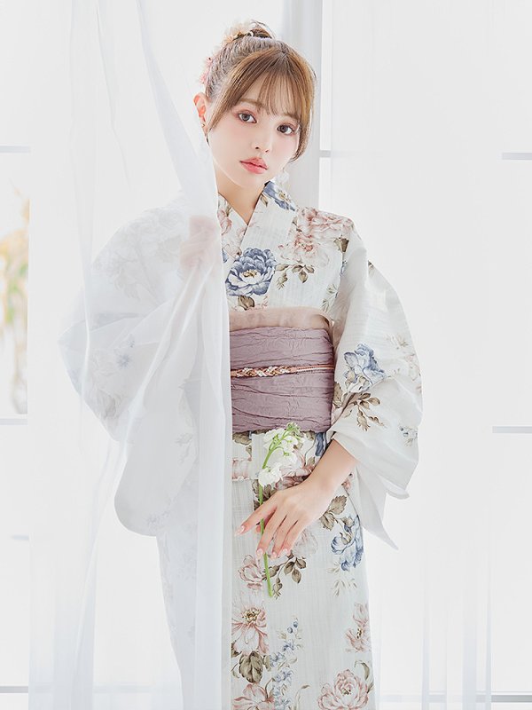 画像13: 【即日発送】フローラルピンクブルー浴衣  【浴衣３点セット 浴衣/帯/下駄】[YMT] (13)