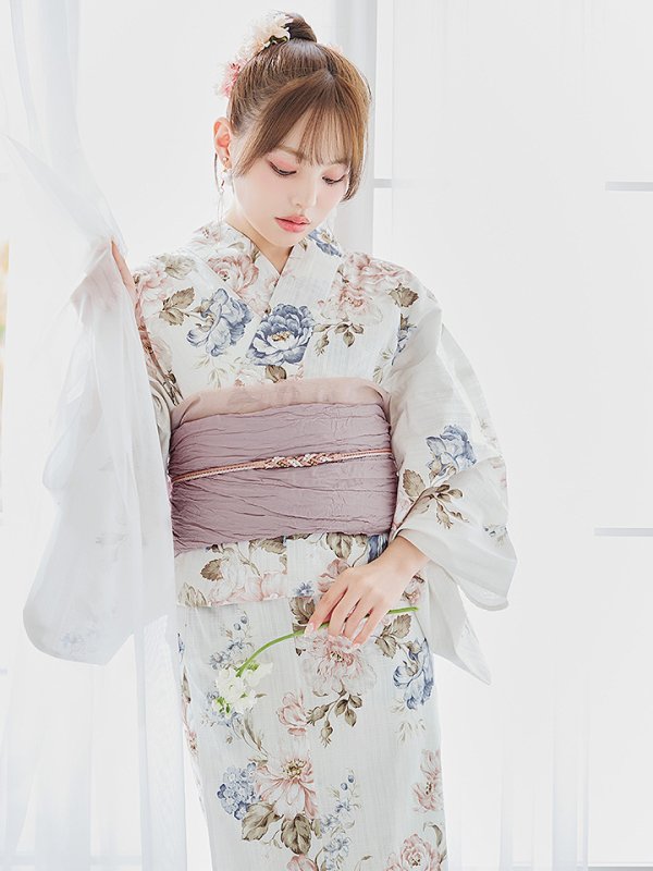 画像14: 【即日発送】フローラルピンクブルー浴衣  【浴衣３点セット 浴衣/帯/下駄】[YMT] (14)