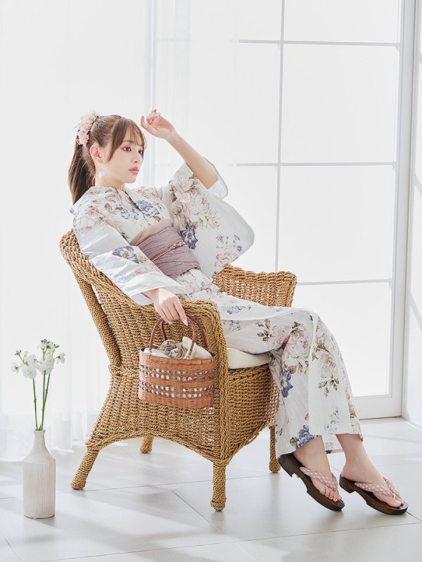 画像15: 【即日発送】フローラルピンクブルー浴衣  【浴衣３点セット 浴衣/帯/下駄】[YMT] (15)